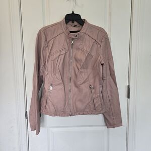 Guess Women's Faux Leather Pink Moto Jacket Size Large